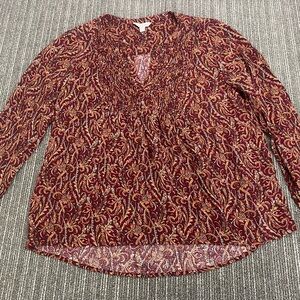 Lucky Brand Red Paisley Relaxed Buttoned Blouse